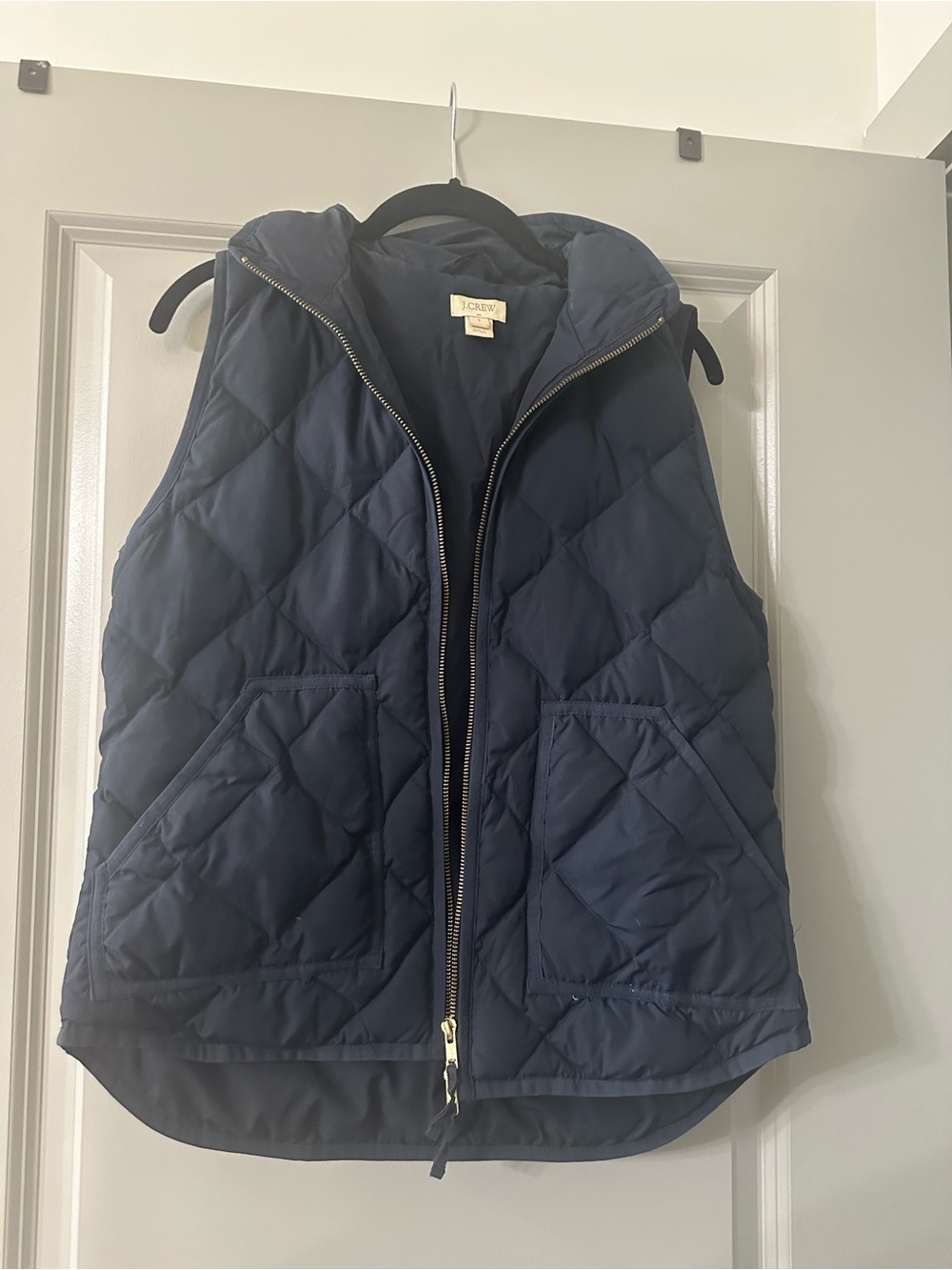 J. Crew Quilted Navy Hooded Vest